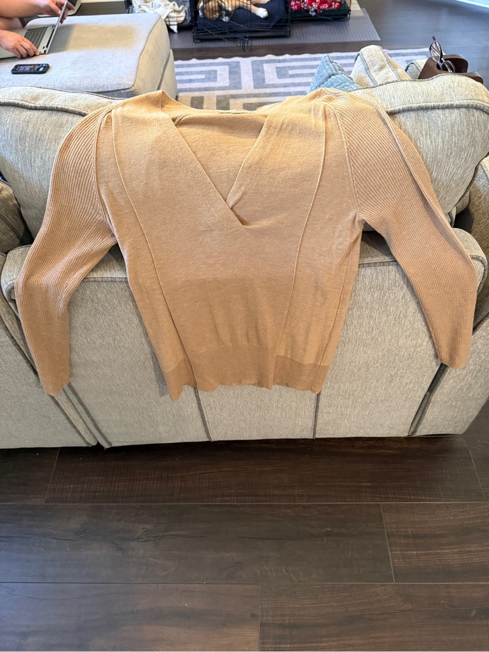 LOFT Women's V-Neck Sweater in Camel/Tan